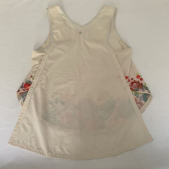 Lululemon Tank Top Women M* Beige Floral Run Split Singlet Workout Feminine Gym - Picture 4 of 9